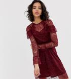 Warehouse All Over Lace Skater Midi Dress - Red