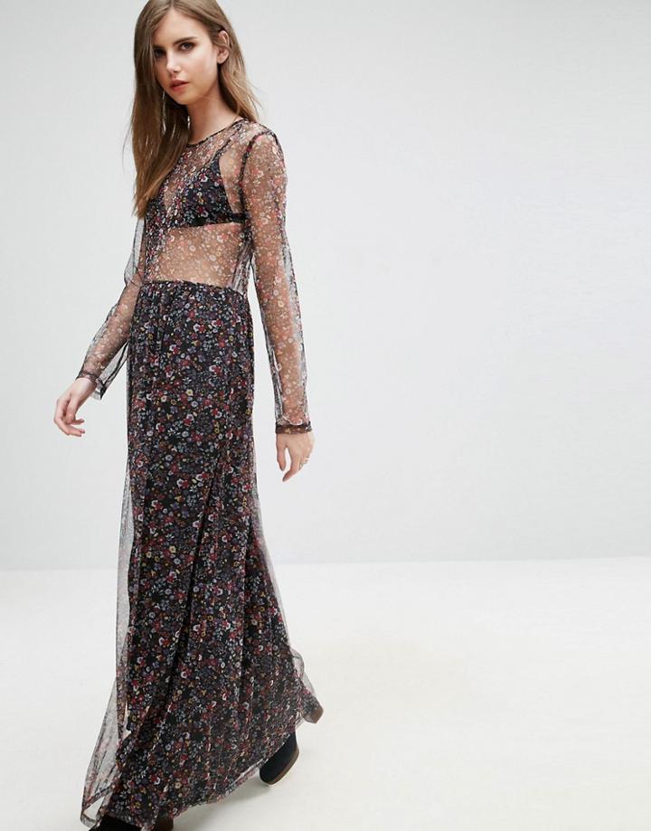 First & I Sheer Detail Maxi Dress - Multi
