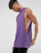 Asos Sleeveless Longline T-shirt With Dropped Armhole In Purple - Purple
