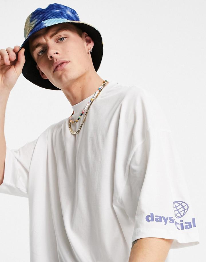 Asos Daysocial Oversized T-shirt With Sleeve Logo In White