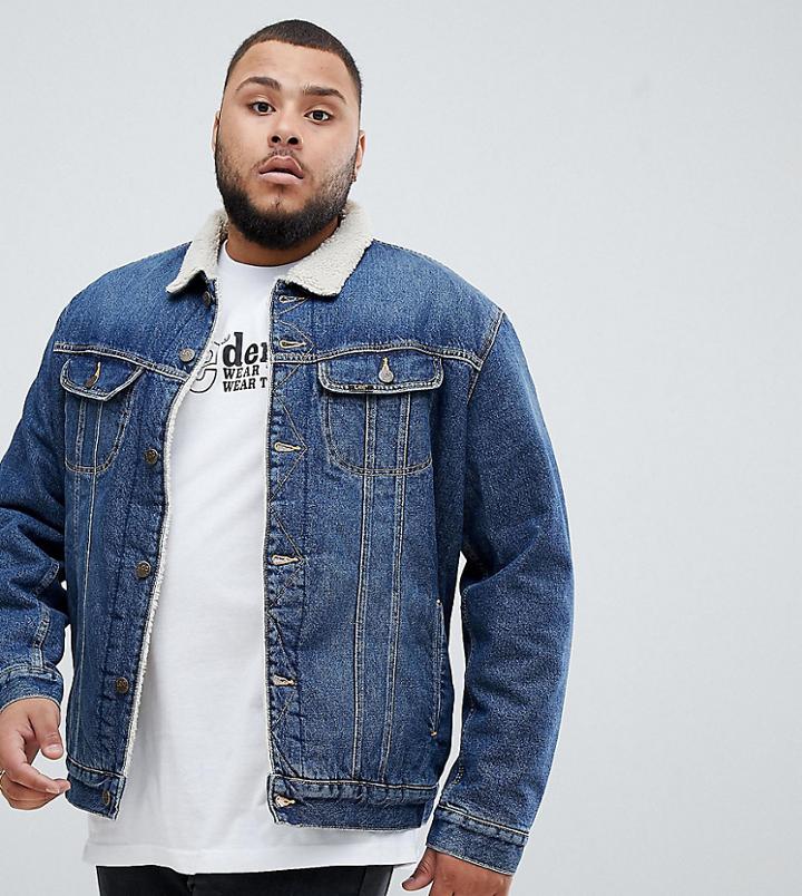 Lee Plus Sherpa Borg Denim Jacket Vintage Wash - Blue