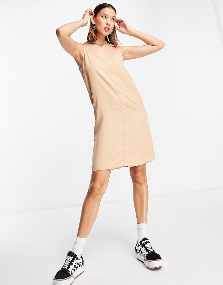 Noisy May Denim Cami Swing Dress In Beige-neutral