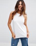 Asos High Neck Swing Cami In Lightweight Jersey - White