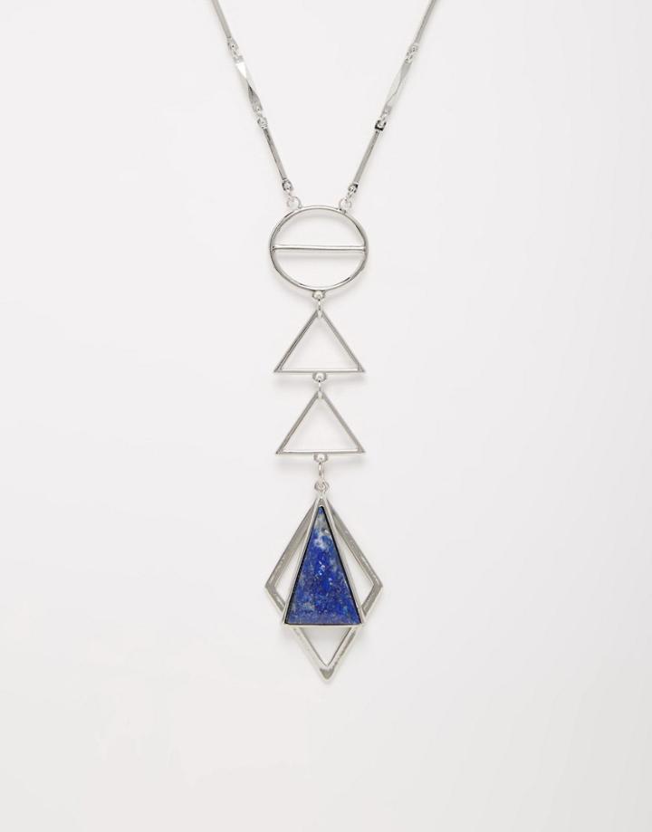 Asos Semi-precious Statement Shapes Long Pendant Necklace - Silver