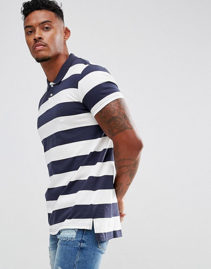 Yourturn Polo Shirt In Navy With Stripes - Navy