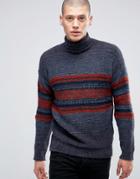 Sisley Roll Neck Sweater With Fairisle Detail - Red