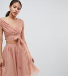 John Zack Tall Bardot Crop Top - Beige