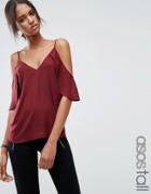 Asos Tall Cold Shoulder Cami Top With Flutter Sleeve - Red
