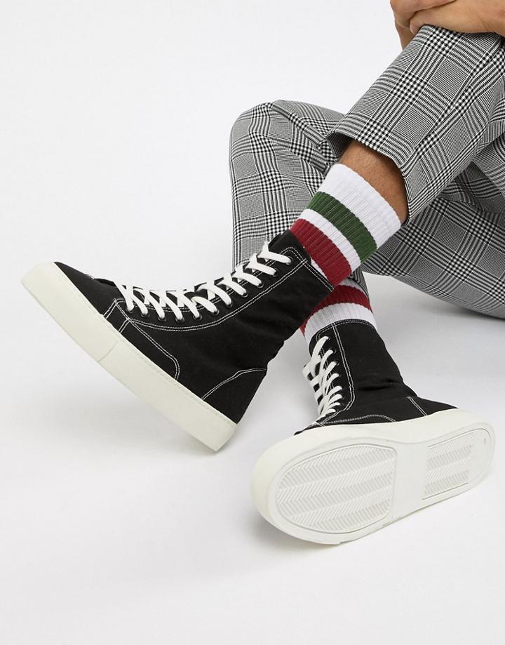 Asos Design High Top Plimsolls In Black Canvas - Black
