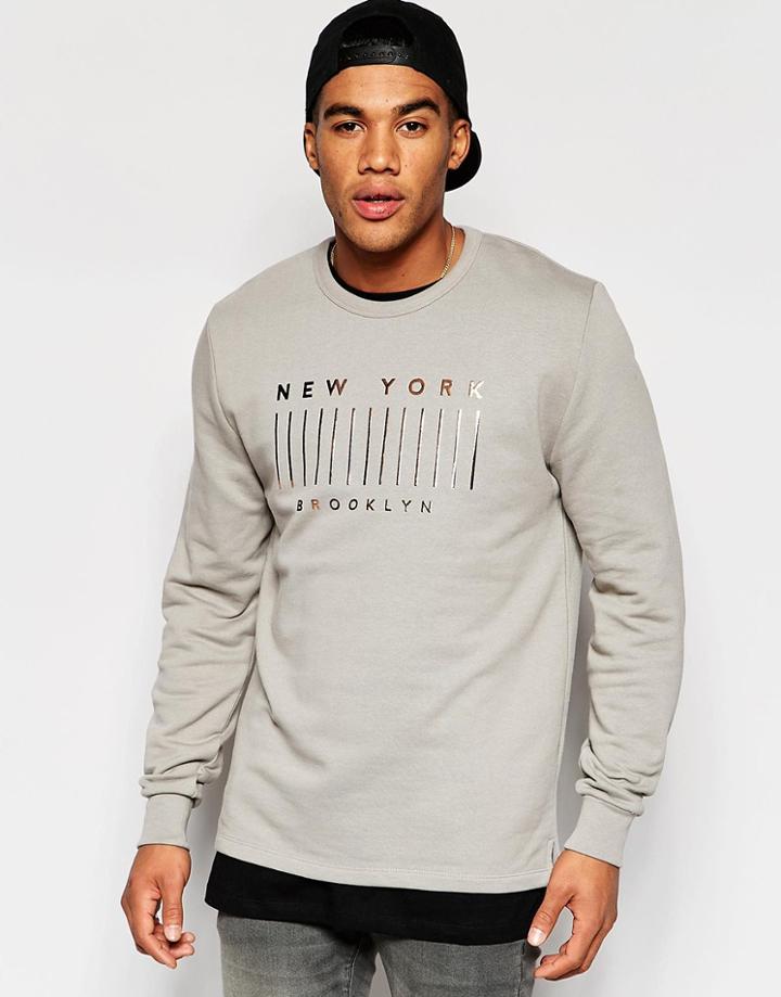 Asos Sweatshirt With Metallic New York Print - Satellite