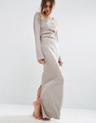 Asos Lounge Ribbed Maxi Skirt - Beige