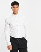 Asos Design Premium Skinny Sateen Shirt With Deep Mandarin Collar In White