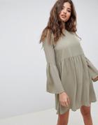 Asos Design Fluted Sleeve Smock Mini Dress - Green