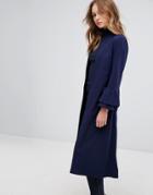 Helene Berman Longline Duster With Frill Sleeve - Navy