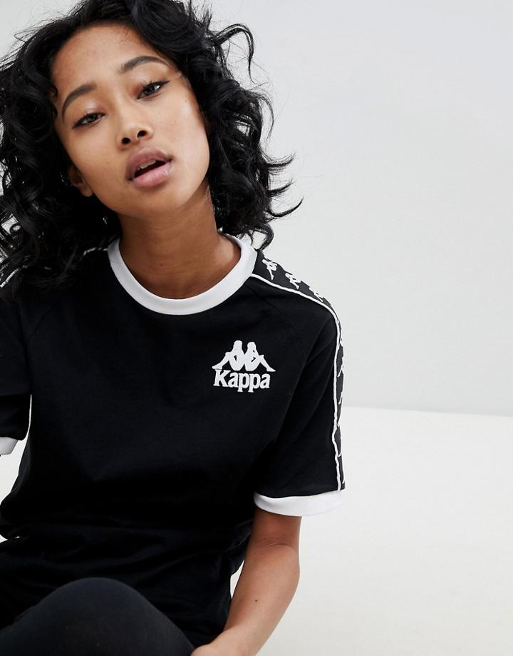 Kappa Ringer T-shirt With Chest Logo And Taping - Black