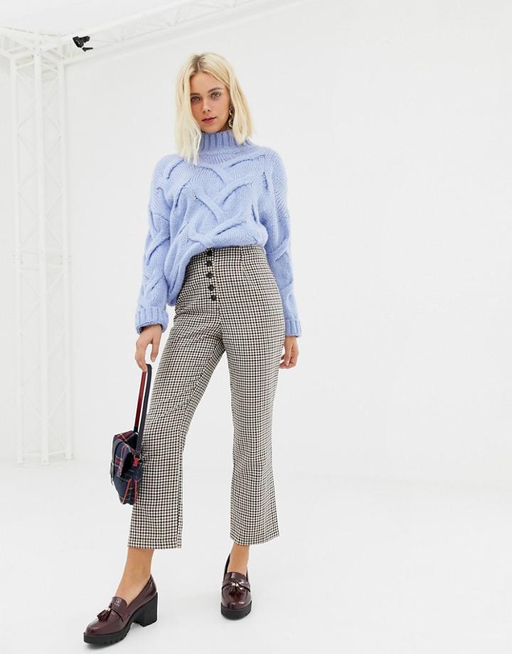 Miss Selfridge Kickflare Crop Pants In Check - Brown