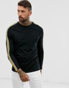 Asos Design Organic Long Sleeve T-shirt With Contrast Taping In Black