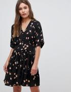 Asos Ultimate Casual Mini Tea Dress In Washed Dark Floral Print - Multi