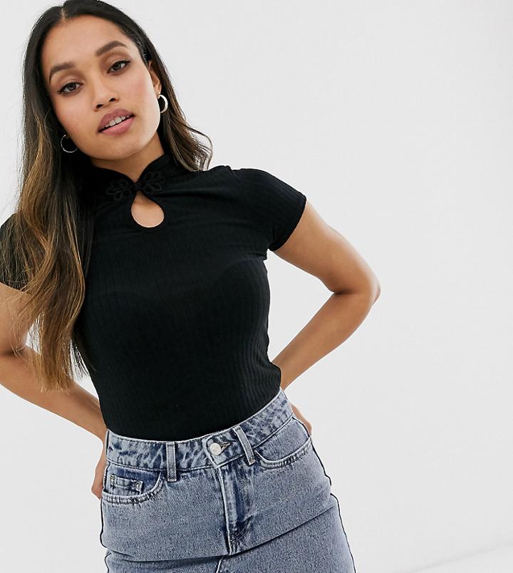 New Look Petite High Neck Rib Top In Black - Black