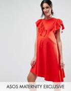 Asos Maternity T-shirt Dress With Frill Detail - Red