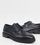 Asos Design Wide Fit Brogue Shoes In Black Leather With Chunky Sole
