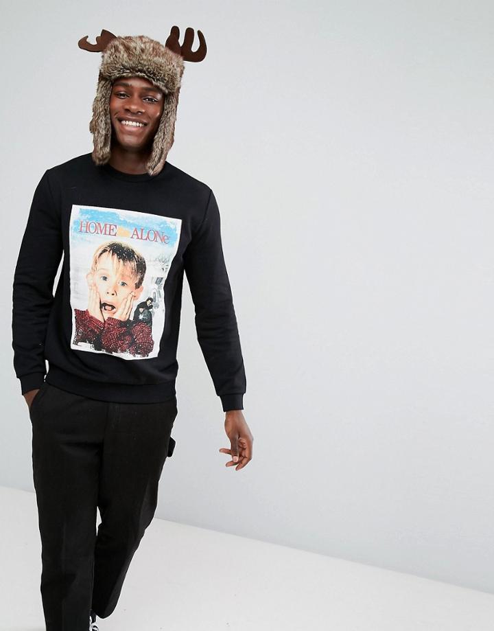 Asos Oversized Sweatshirt With Home Alone Holidays Print - Black