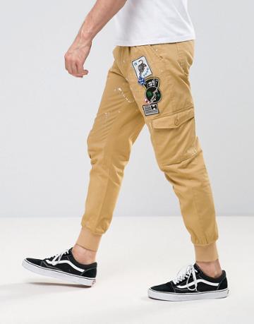 Heros Heroine Cuffed Chinos With Patches - Stone