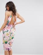 Prettylittlething Floral Tie Back Midi Dress - Pink