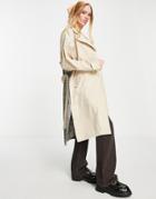 Only Spliced Check Longline Trench Coat In Sand-neutral