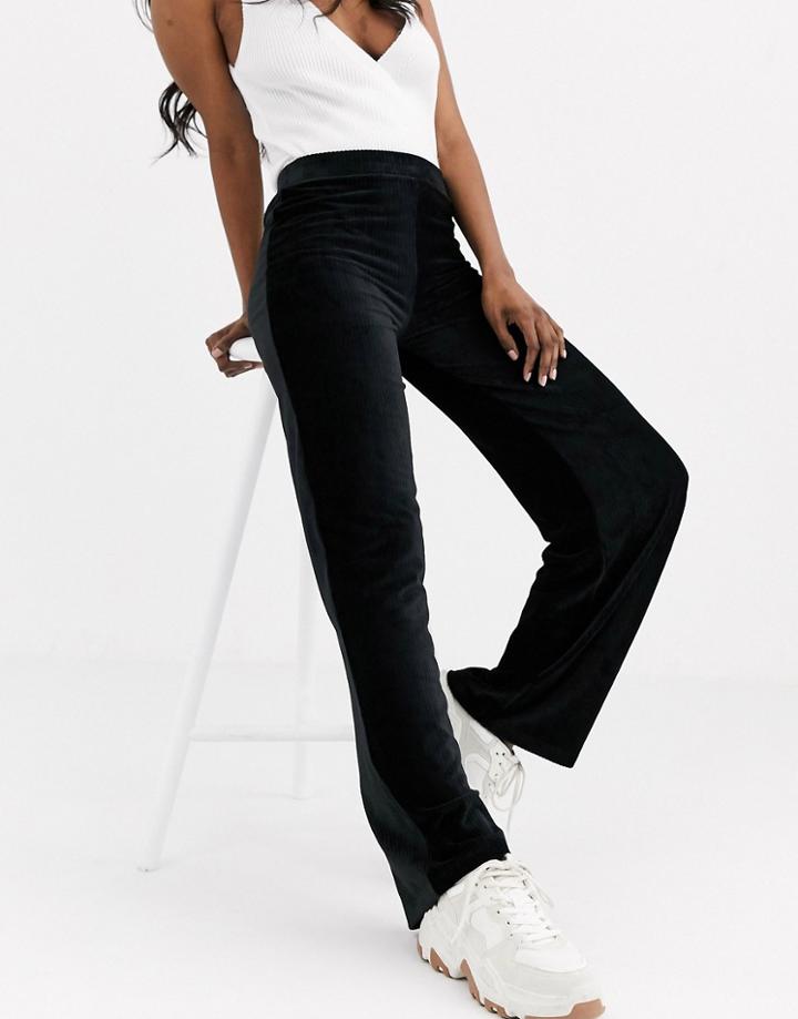 Pieces Wide Leg Velvet Pants-black
