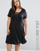Junarose Jewel Swing Dress With Lace Insert - Black