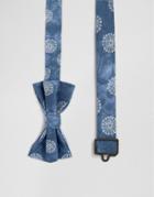 Asos Bow Tie With Flower Design In Blue Wash Effect - Blue