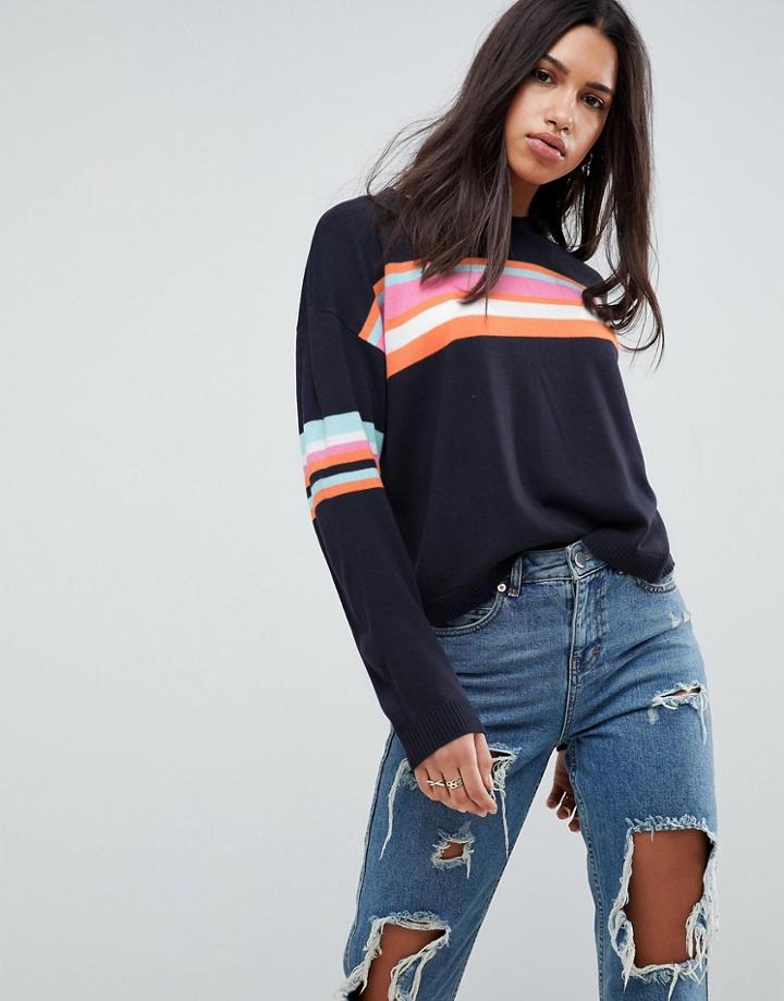 Asos Sweater With Crew Neck In Color Block Multi Stripe - Multi