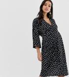 Asos Design Maternity Exclusive Polka Dot Midi Dress With Drape Waist Detail - Multi