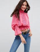Asos Hand Smocked Blouse With Lace Detail - Pink