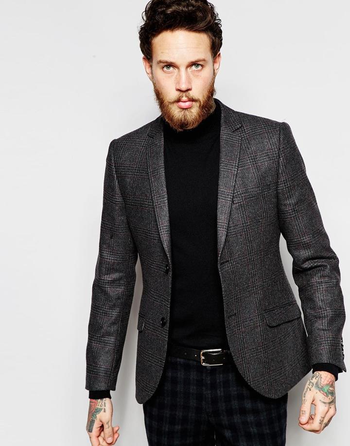 Heart & Dagger Heritage Check Blazer In Skinny Fit - Gray