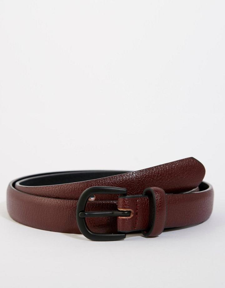 Asos Smart Belt In Burgundy Faux Leather - Burgundy