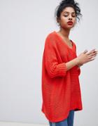 Noisy May V Neck Sweater - Red