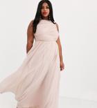 Asos Design Curve Bridesmaid Maxi Dress With Soft Pleated Bodice-pink