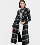Warehouse Double Breasted Tailored Coat In Green Check - Green