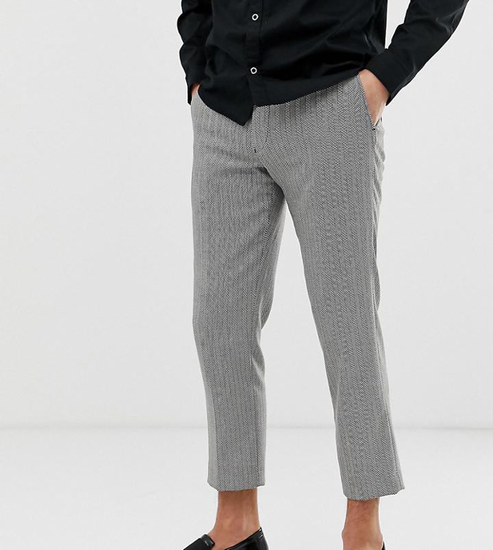 Noak Slim Fit Cropped Pants In Black And White Herringbone-navy