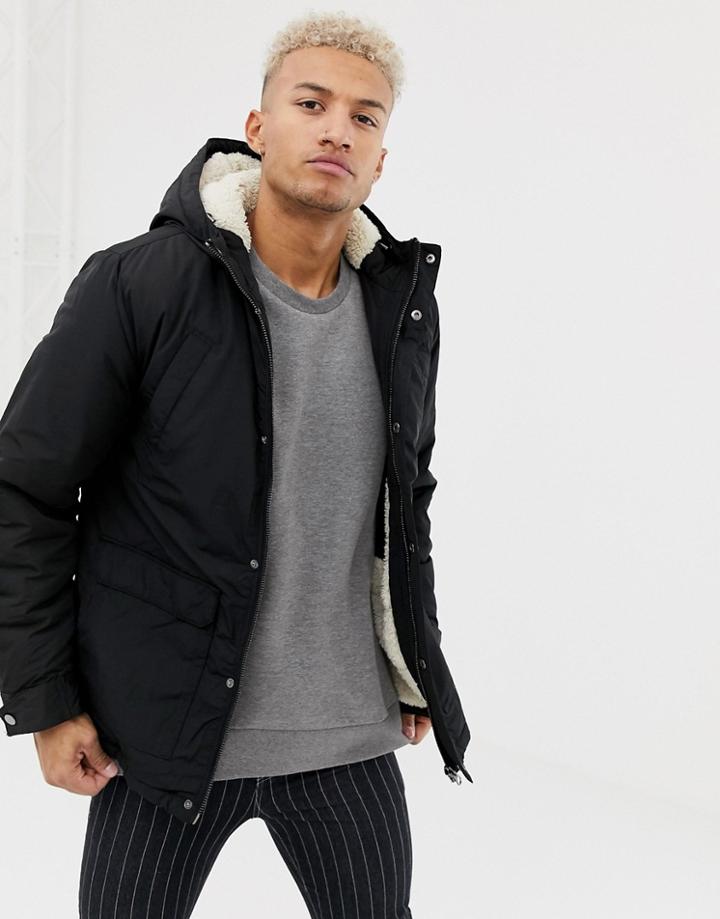 River Island Fleece Lined Jacket In Black - Black