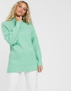 Monki Ribbed Roll Neck Sweater In Mint Green-beige