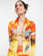 Elsie & Fred Y2k Clip Front Detail Open Shirt In Western Print - Part Of A Set-multi