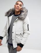 D-struct Faux Fur Trimmed Mid Length Parka - White