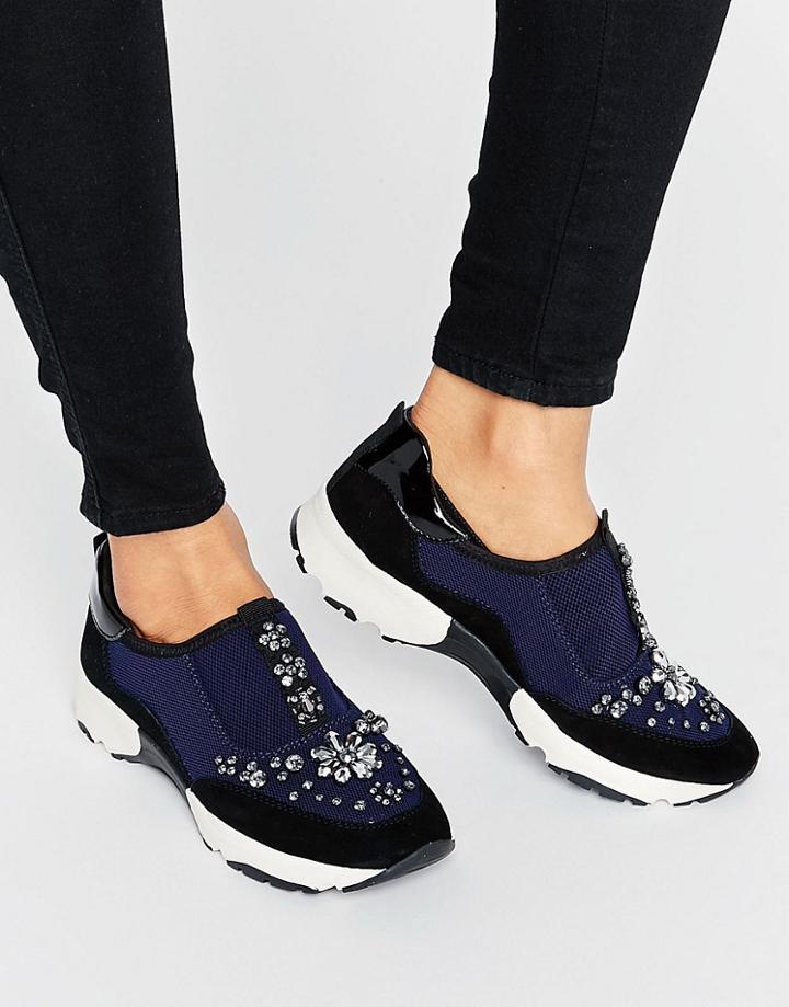 Carvela Lamb Embellished Sneakers - Navy
