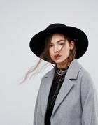 Asos Felt Boater Hat With Chin Tie - Black