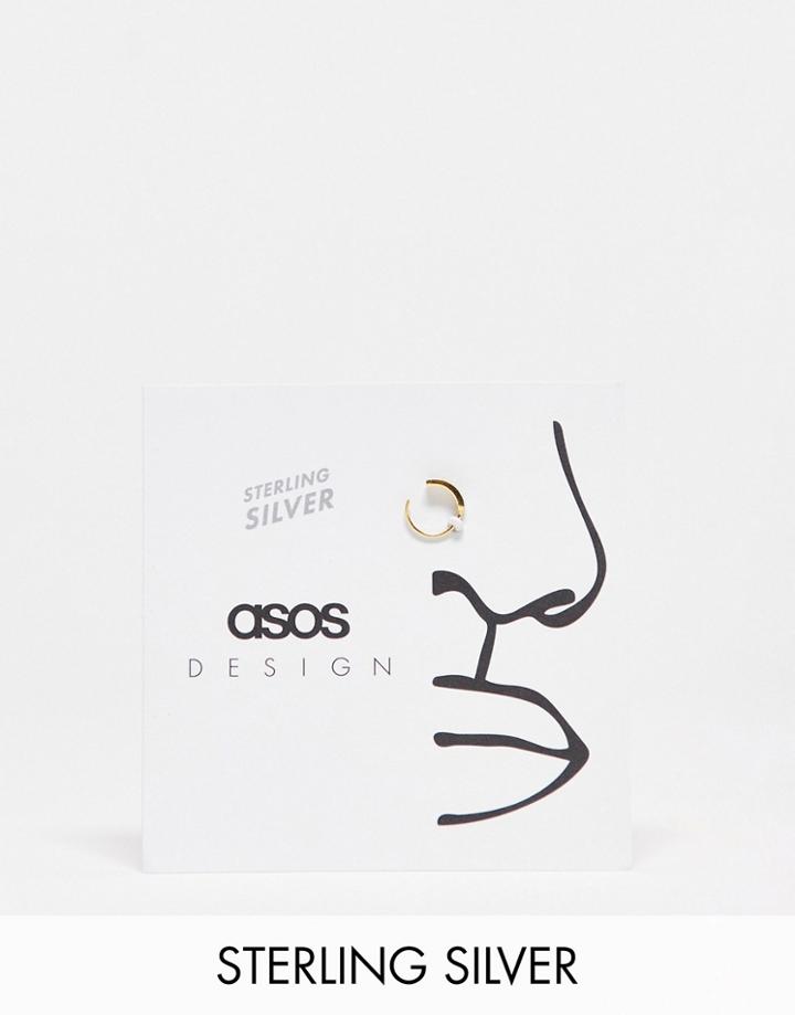 Asos Design Sterling Silver Hoop Nose Ring With Crystals In Gold Tone