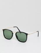 Asos Design Square Sunglasses In Black With Gold Metal Detail - Black