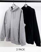 Topman 2-pack Hoodies In Black And Gray-multi